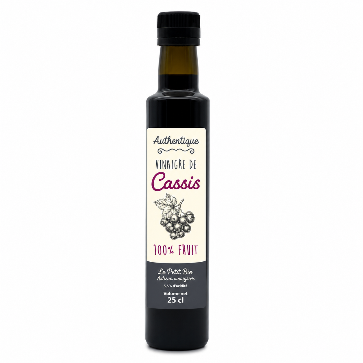 Cassis new typo fond blanc Vinaigre de cassis 100% fruit bio