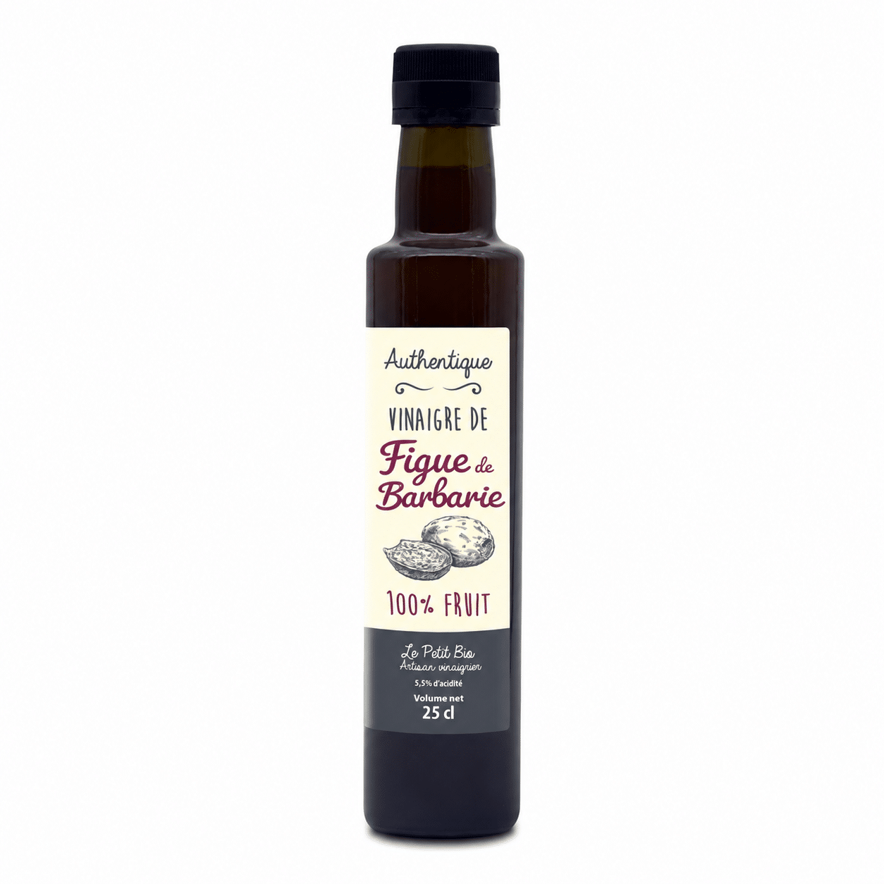 Figue de barbarie new typo fond blanc Bouteille de vinaigre de figue de Barbarie